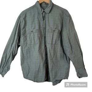 Eddie Bauer Men's Green Micro Plaid Long Sleeve Casual Button Shirt Size XL